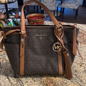 Michael Kors Dark Brown and Tan Satchel